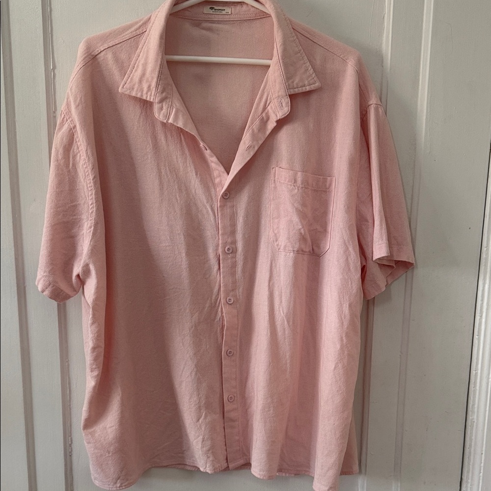 Men’s Linen/Rayon blend pink short sleeve button down shirt XXXL 28” pit to pit - Picture 1 of 5